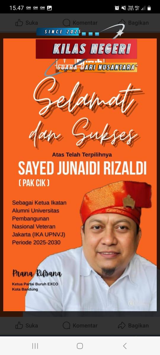 Terpilih Jadi Ketua Umum IKA UPN Veteran Jakarta 2025–2030 Sayed Junaidi Rizaldi.Bangun Bersama