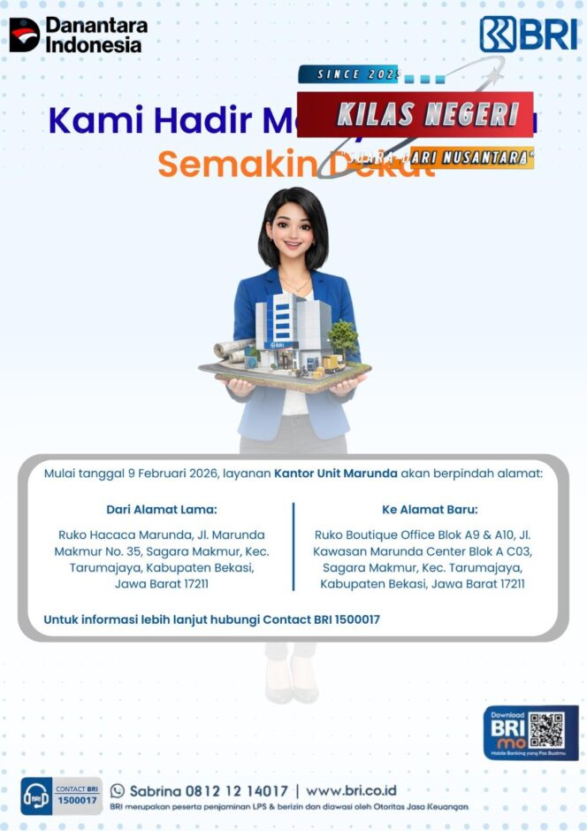 
Mulai 9 Februari 2026, Seluruh Layanan BRI Unit Marunda Beralih ke Lokasi Baru